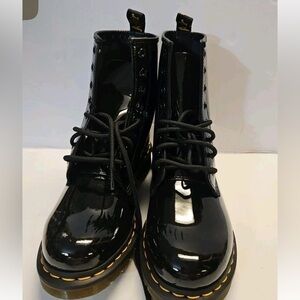 Dr Martens Air Wair Black Patent Leather Lace-Up Boots with bouncing soles